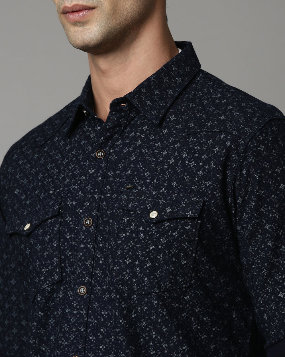 Men's Indigo Printed Denim Shirt