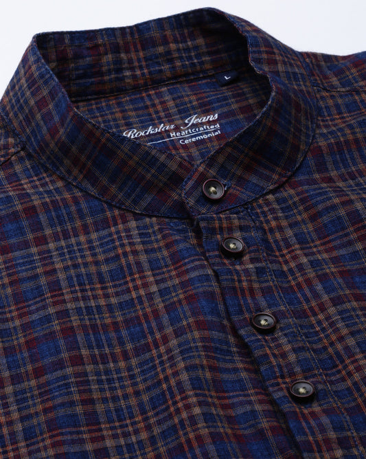 Checkered Indigo Maroon Kurta