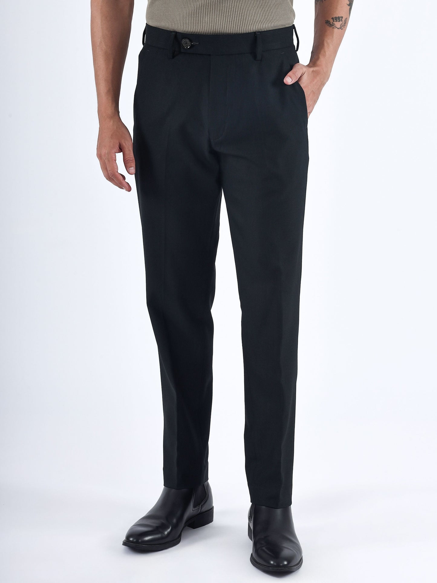 Stretch Easy Striped Formal Pants In Green