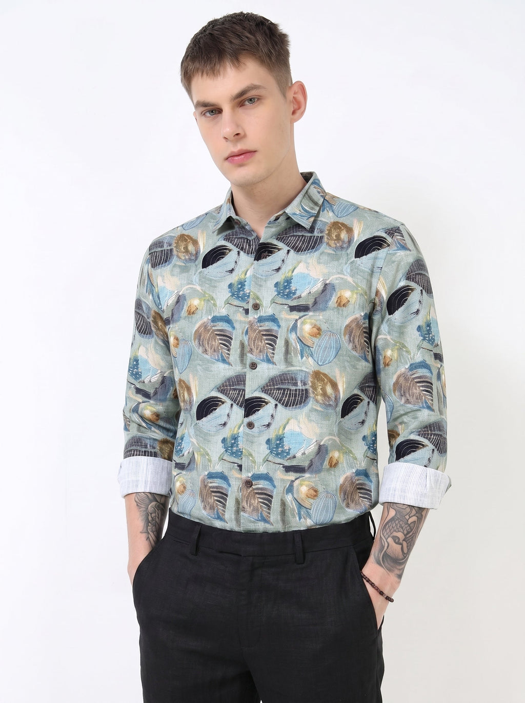 Blue Botanical Print Shirt