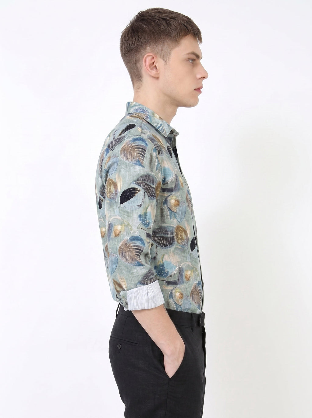 Blue Botanical Print Shirt