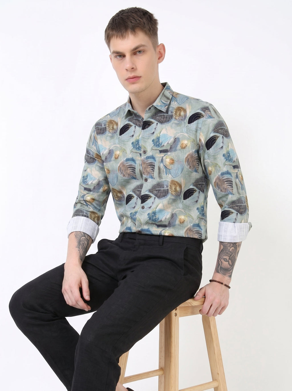 Blue Botanical Print Shirt