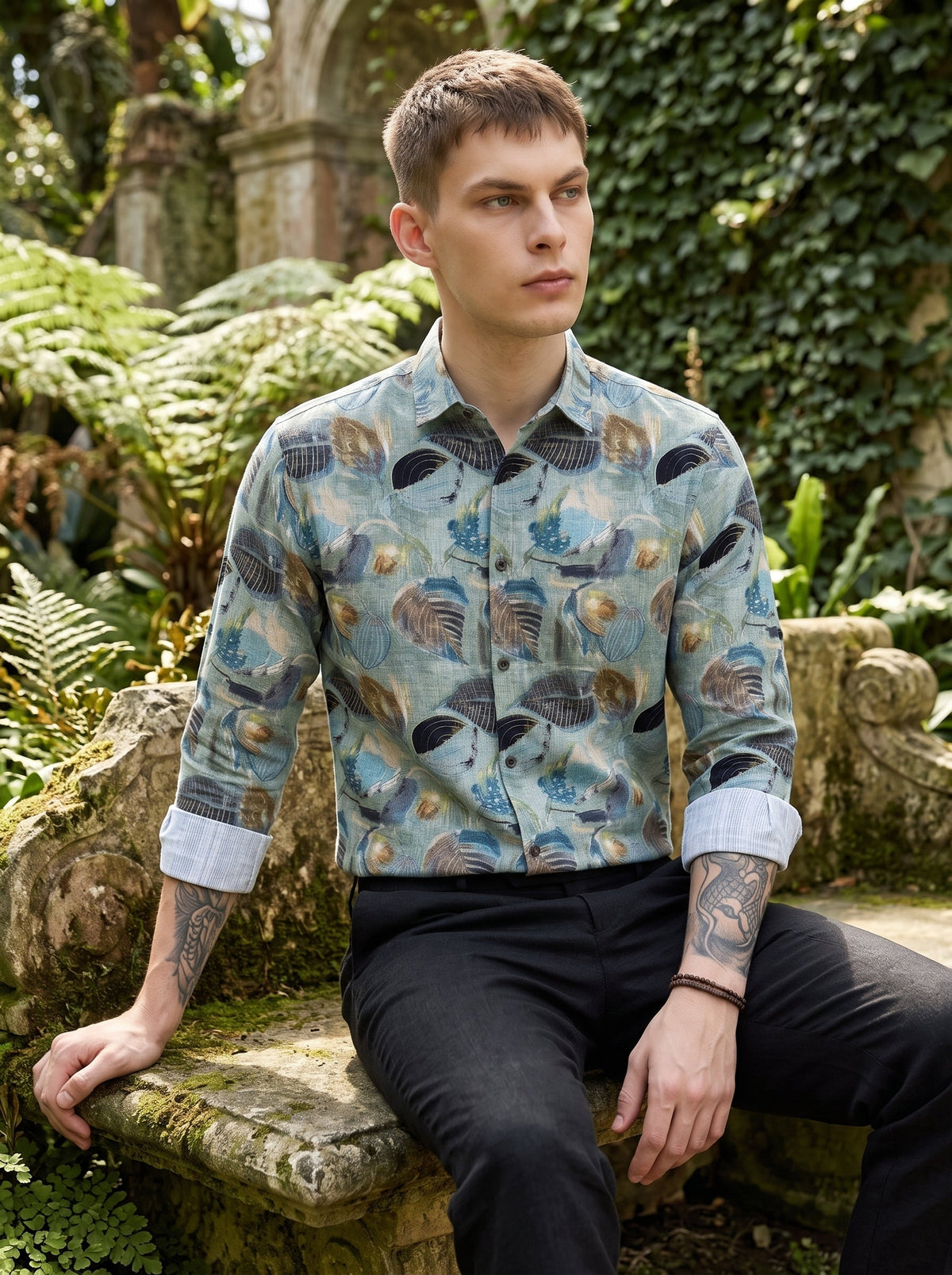 Blue Botanical Print Shirt