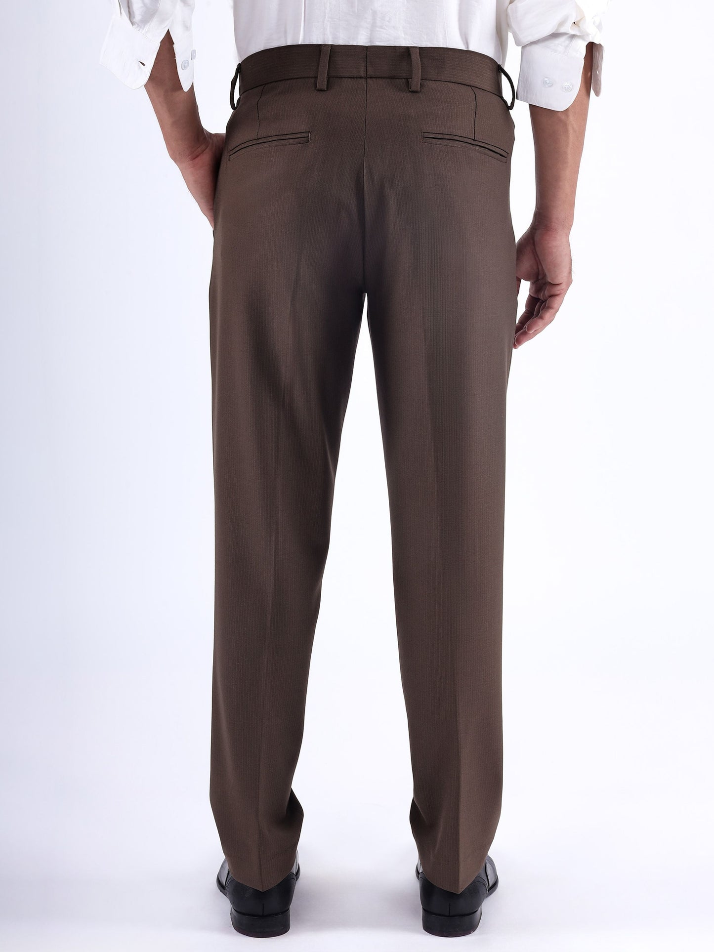 Stretch Easy Striped Formal Pants In Brown
