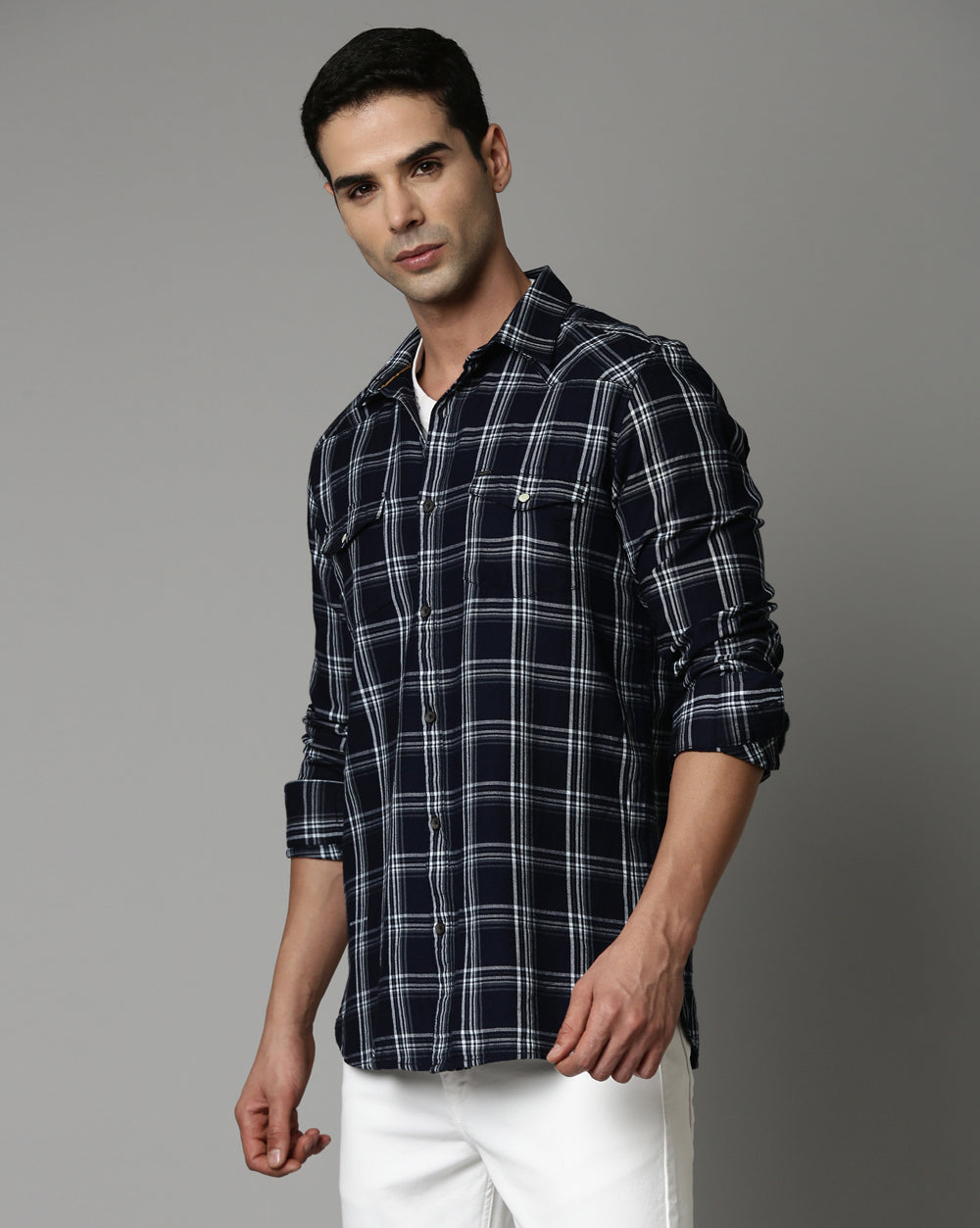 Swing Dark Blue Checkered Shirt