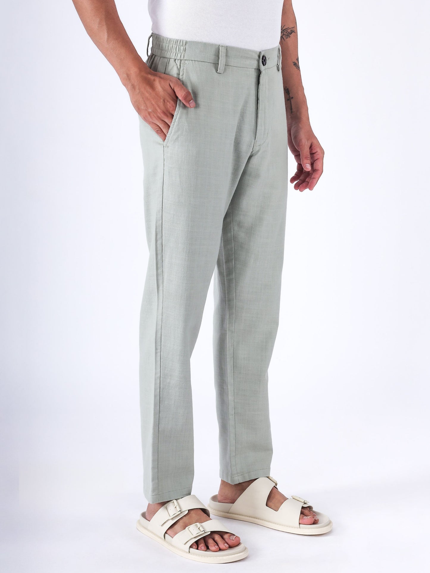 Premium Knitted Tailored Trousers In Green