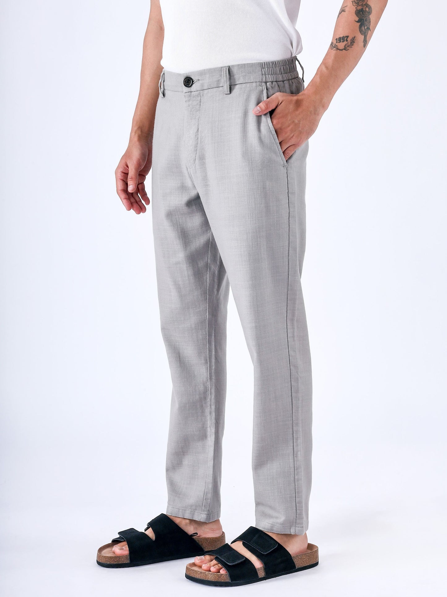 Premium Knitted Tailored Trousers In Grey