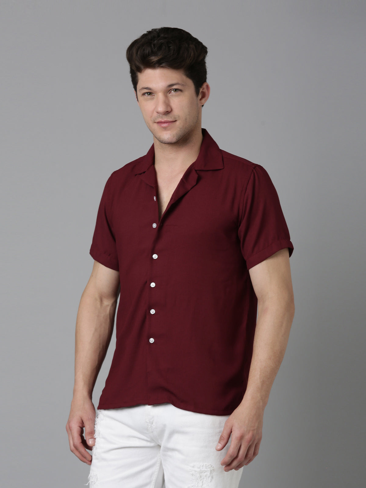 Men Hippie Oversized Shirt - Wine Red