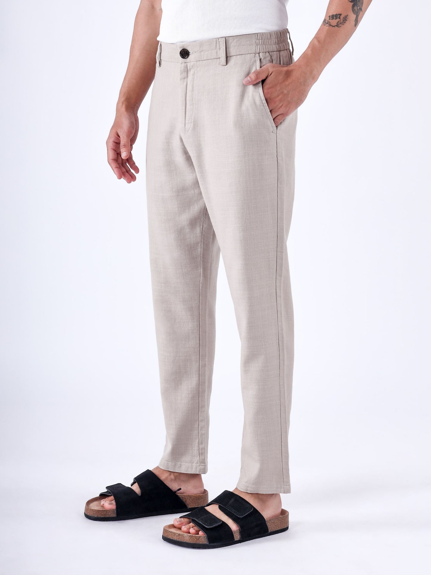Premium Knitted Tailored Trousers In Cream