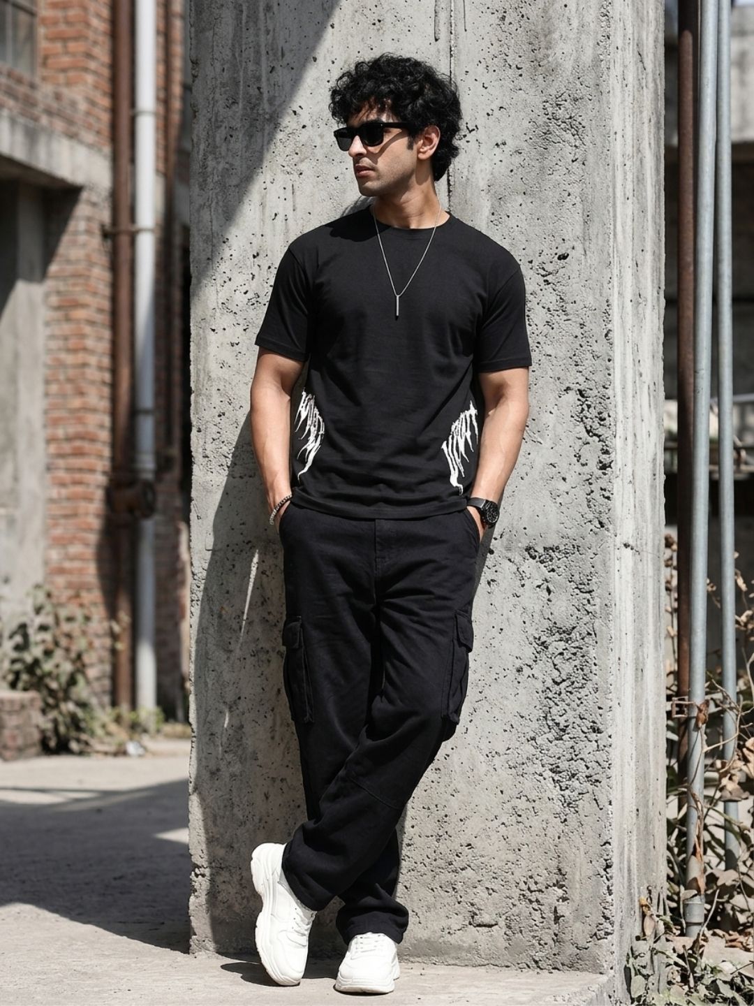 Black Round Neck Bio Wash Single Jersey
