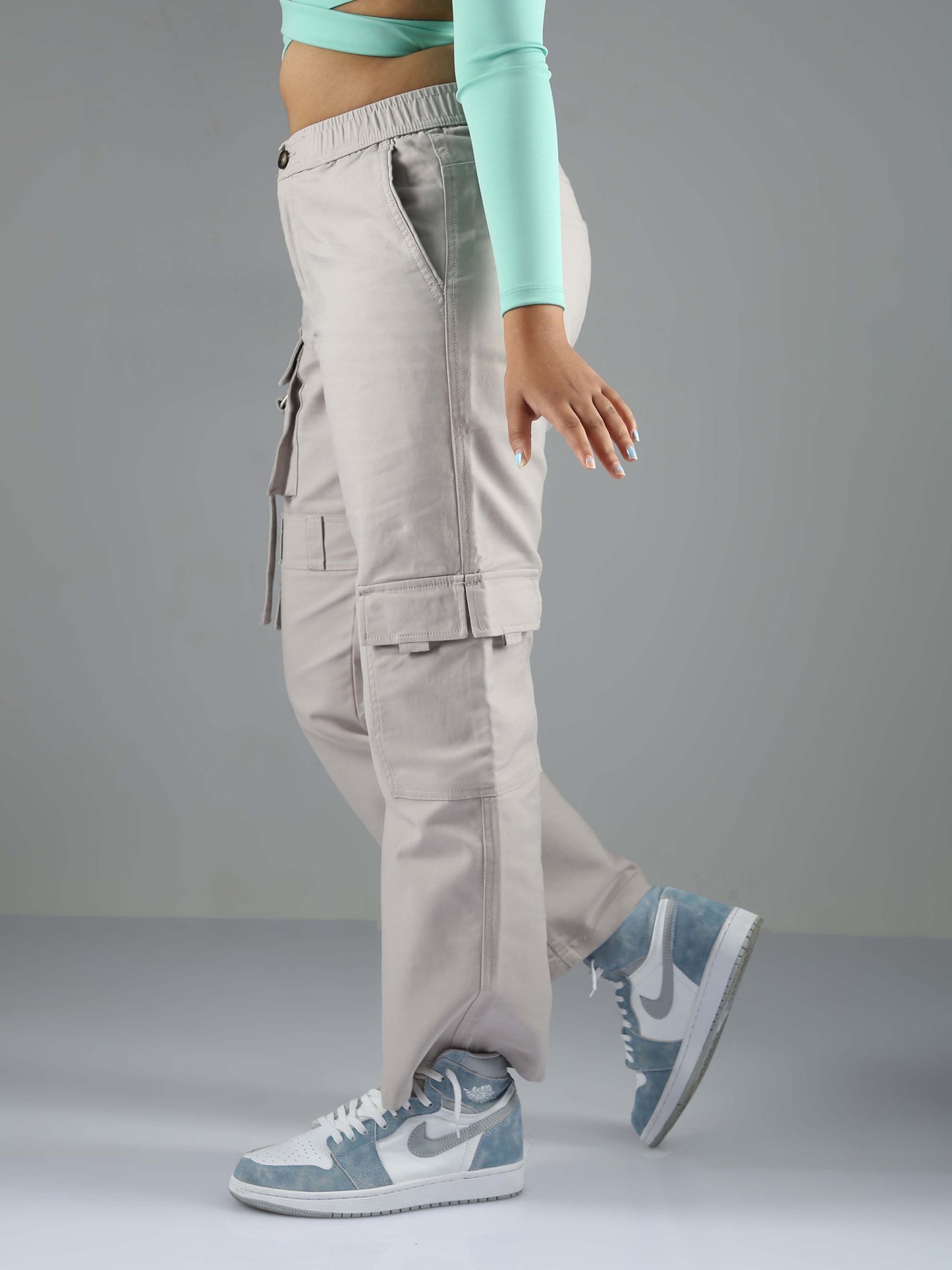 Ligth Grey Baggy Cargo Pants Womens