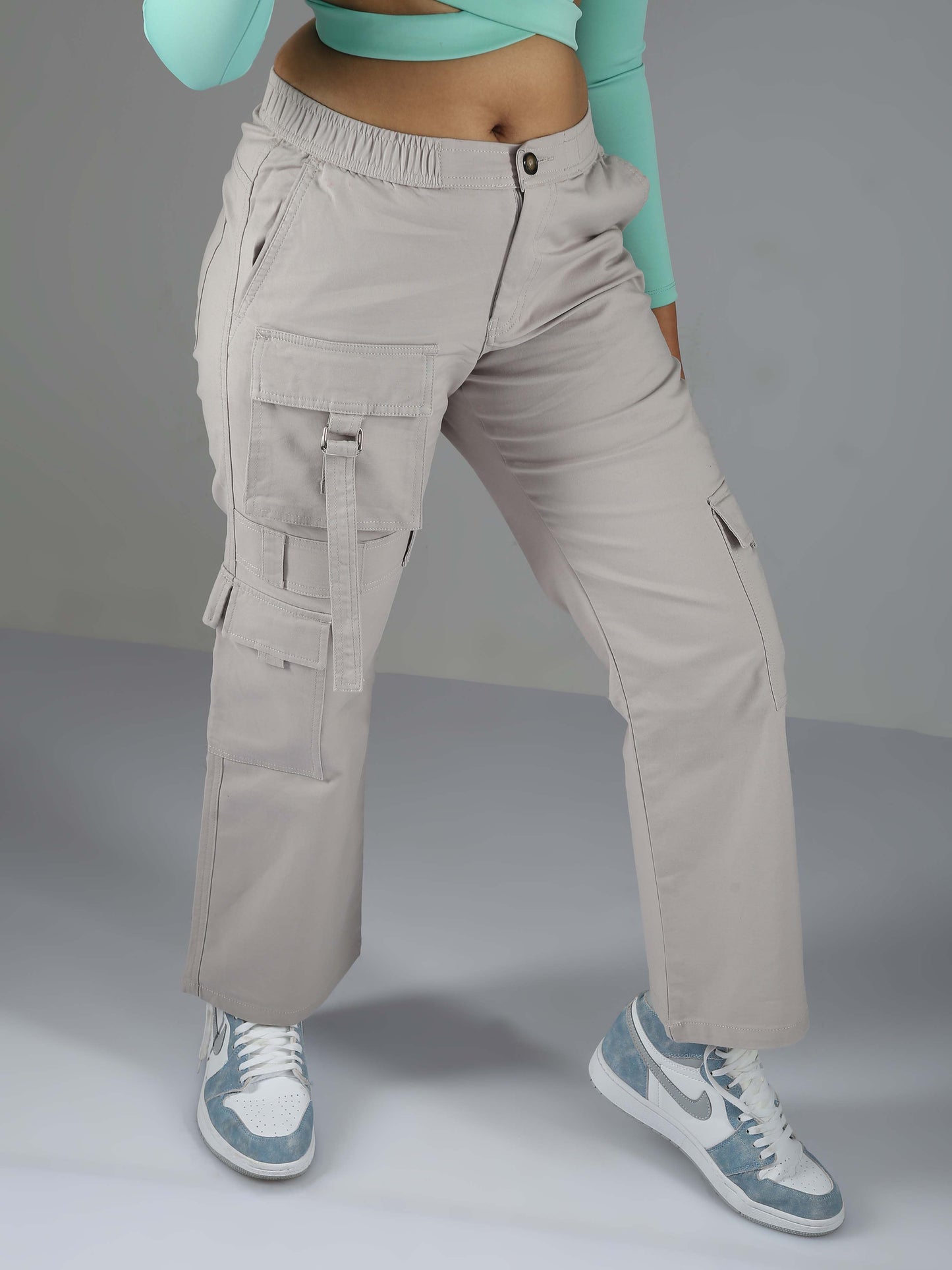 Ligth Grey Baggy Cargo Pants Womens