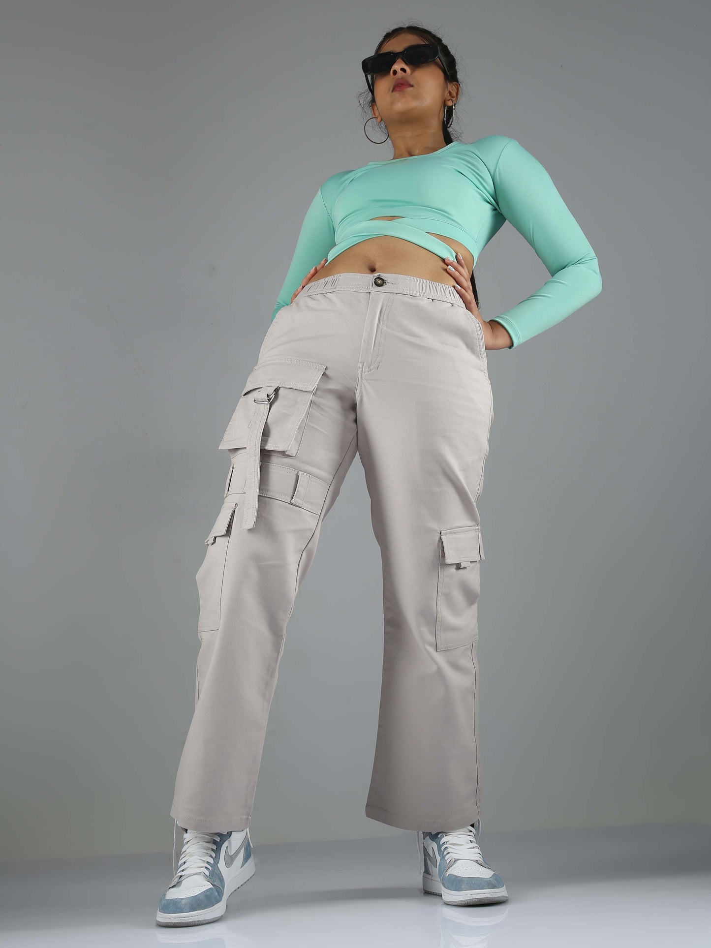 Ligth Grey Baggy Cargo Pants Womens