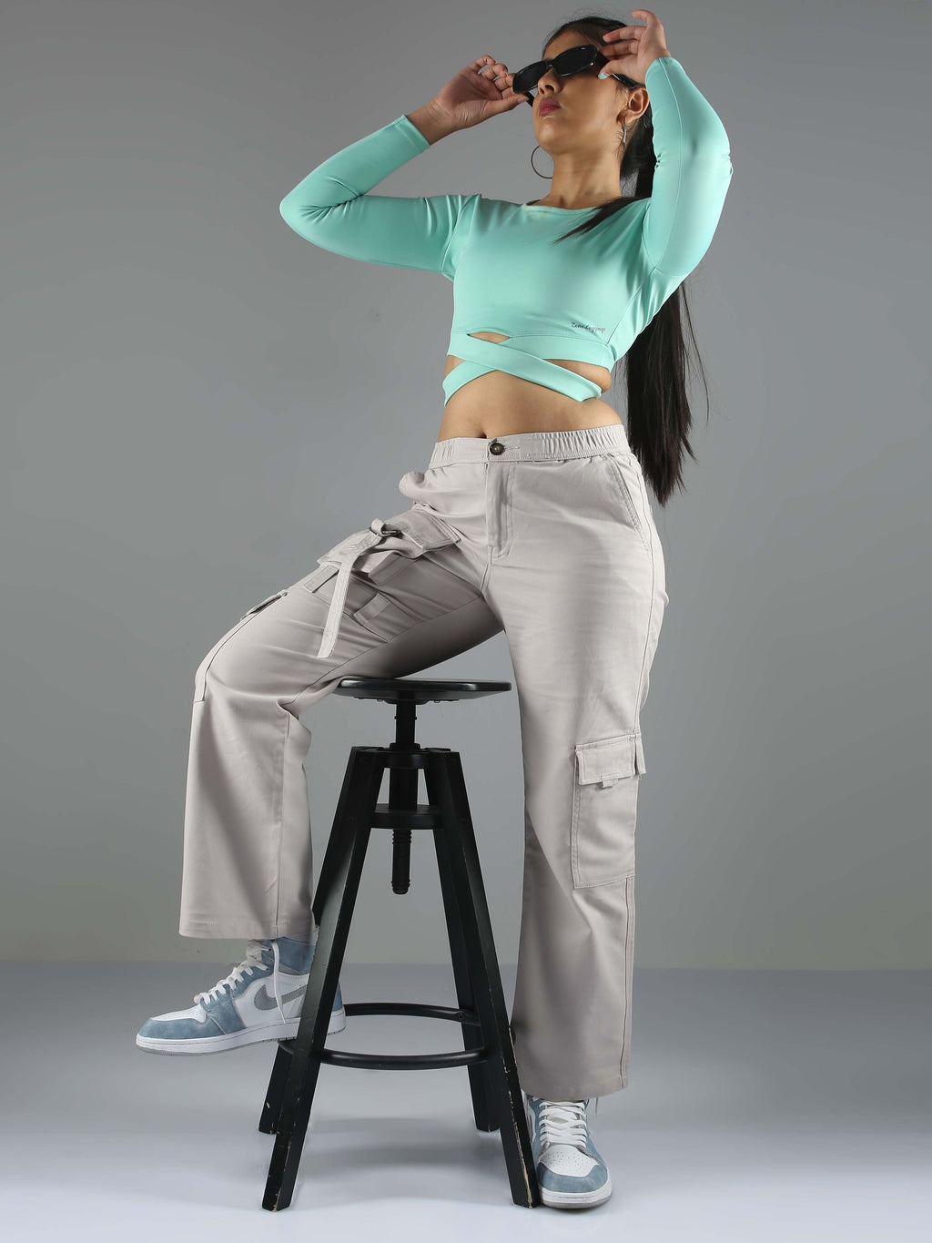 Ligth Grey Baggy Cargo Pants Womens