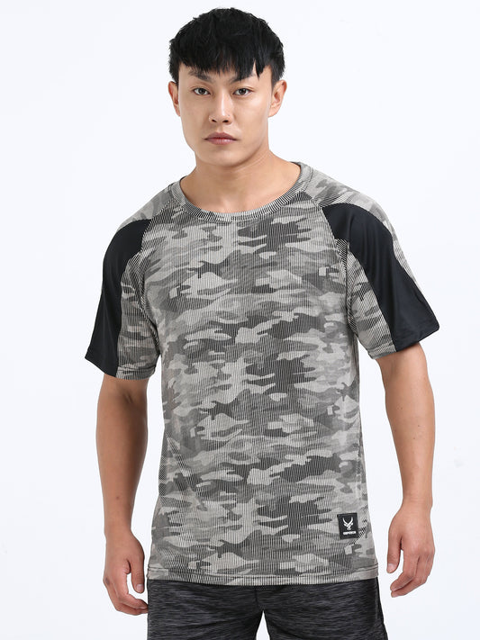 Men’s Beige Training T-Shirt with Contrast Sleeves