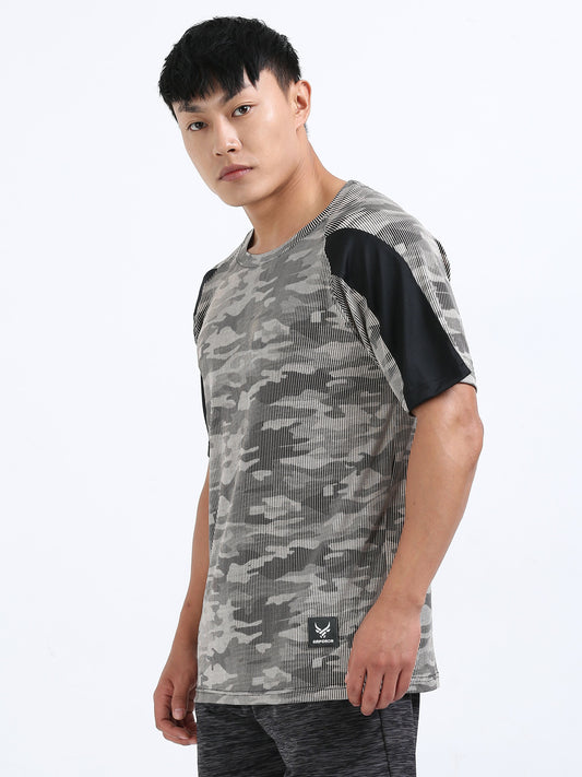 Men’s Beige Training T-Shirt with Contrast Sleeves