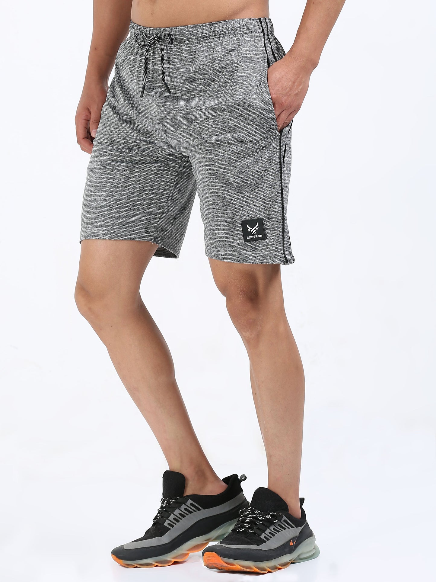 Men’s Grey Knit Active Shorts with Side Branding