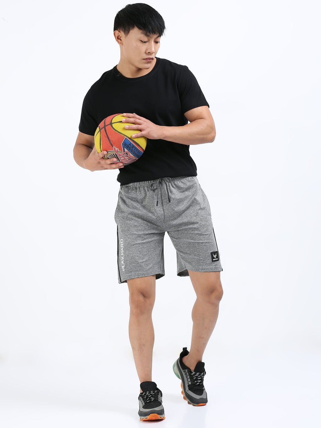 Men’s Grey Knit Active Shorts with Side Branding