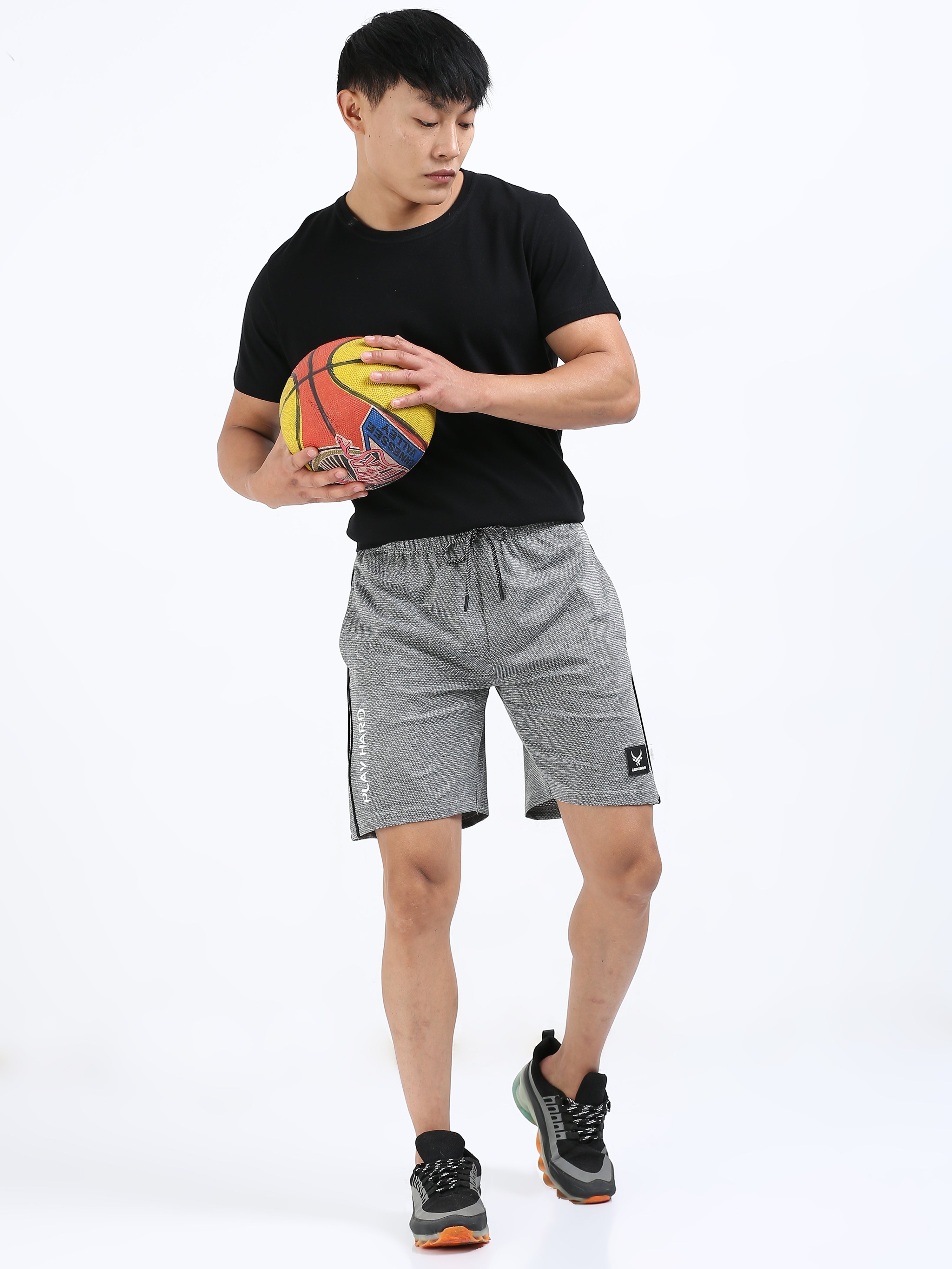 Men’s Grey Knit Active Shorts with Side Branding