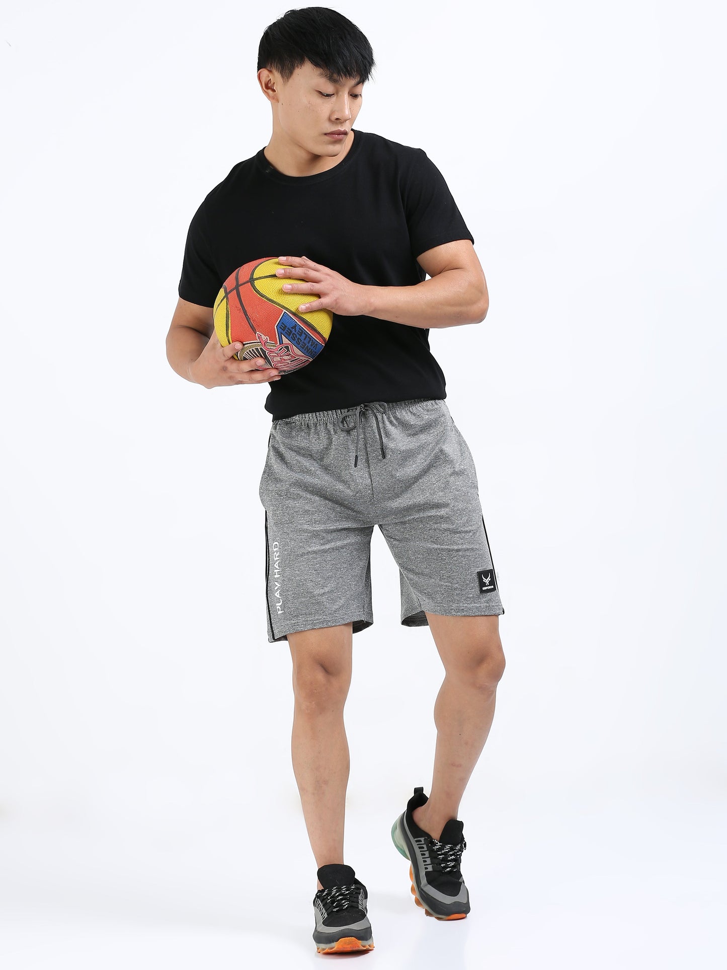 Men’s Grey Knit Active Shorts with Side Branding