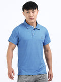 Men’s Azure Blue Patterned Polo T-Shirt – Casual & Smart Fit