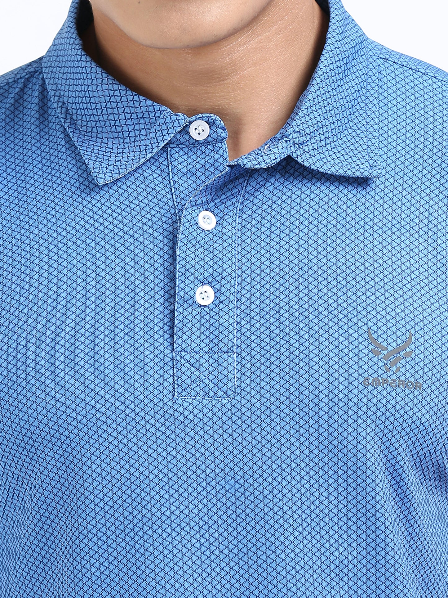 Men’s Azure Blue Patterned Polo T-Shirt – Casual & Smart Fit