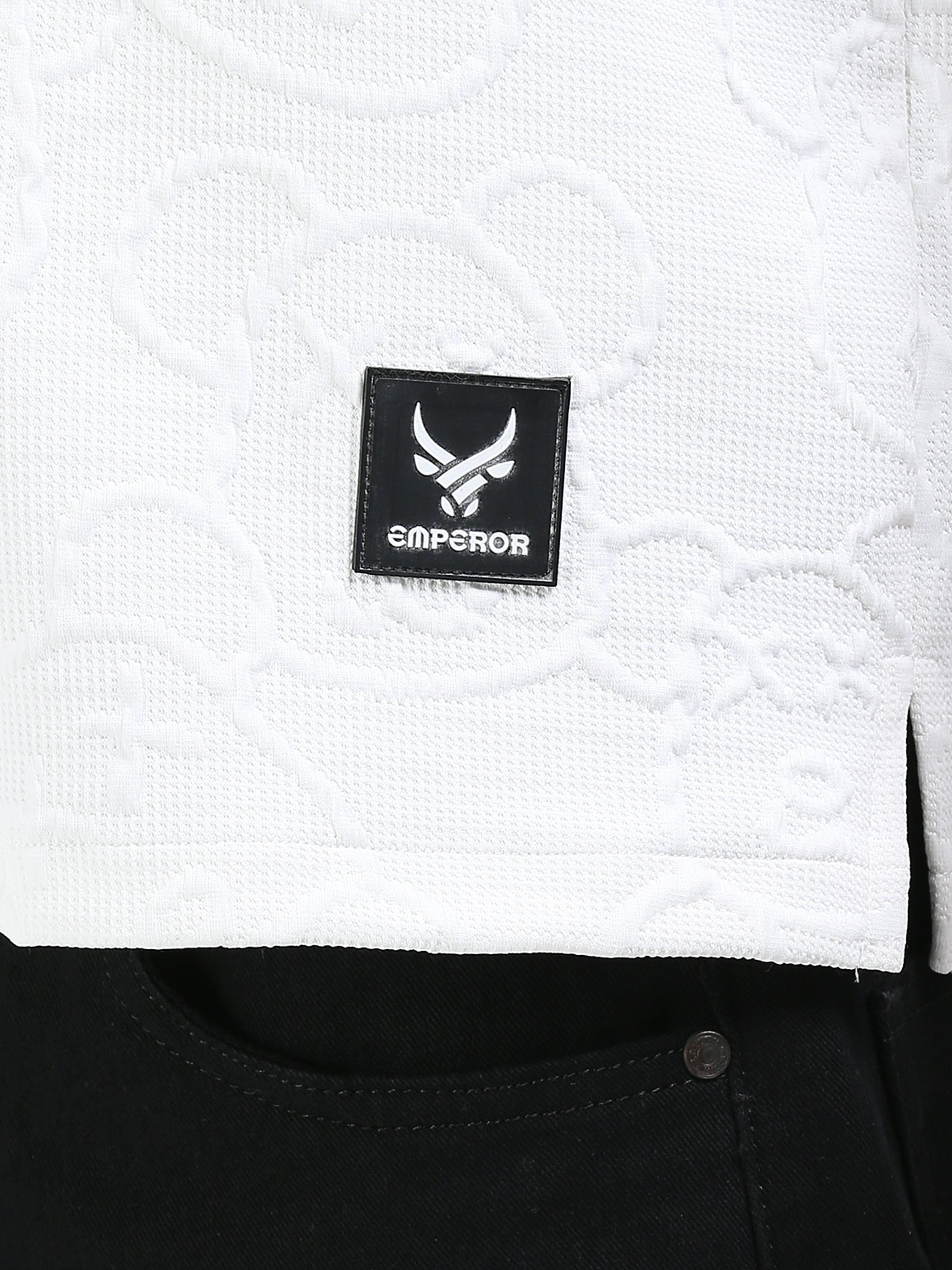 Men’s Waffle White Cuban Collar Casual Shirt – Relaxed Fit