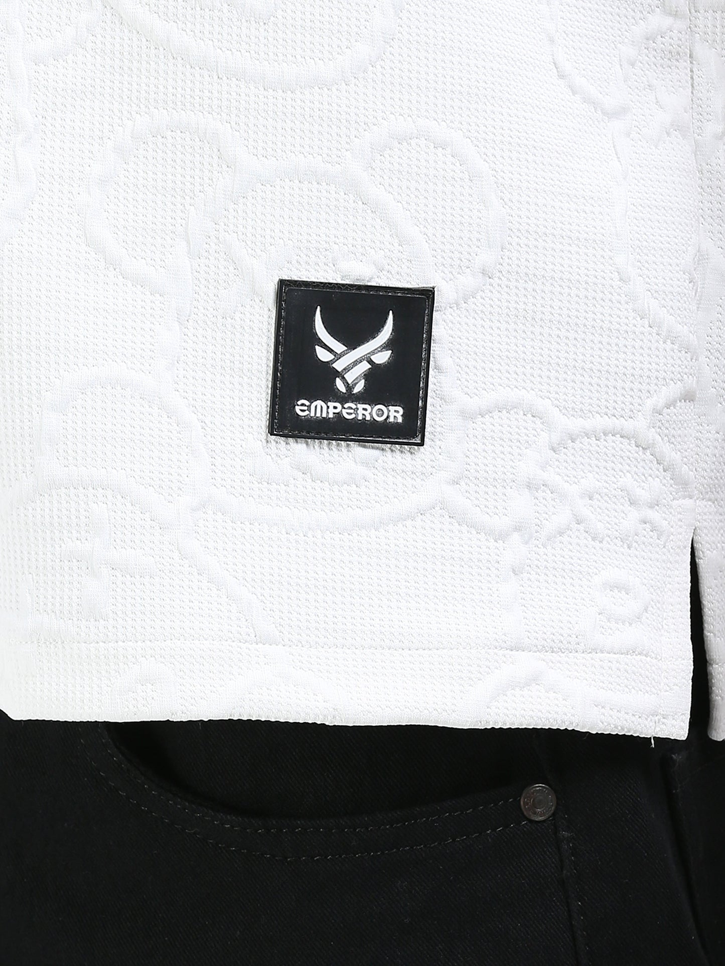 Men’s Waffle White Cuban Collar Casual Shirt – Relaxed Fit