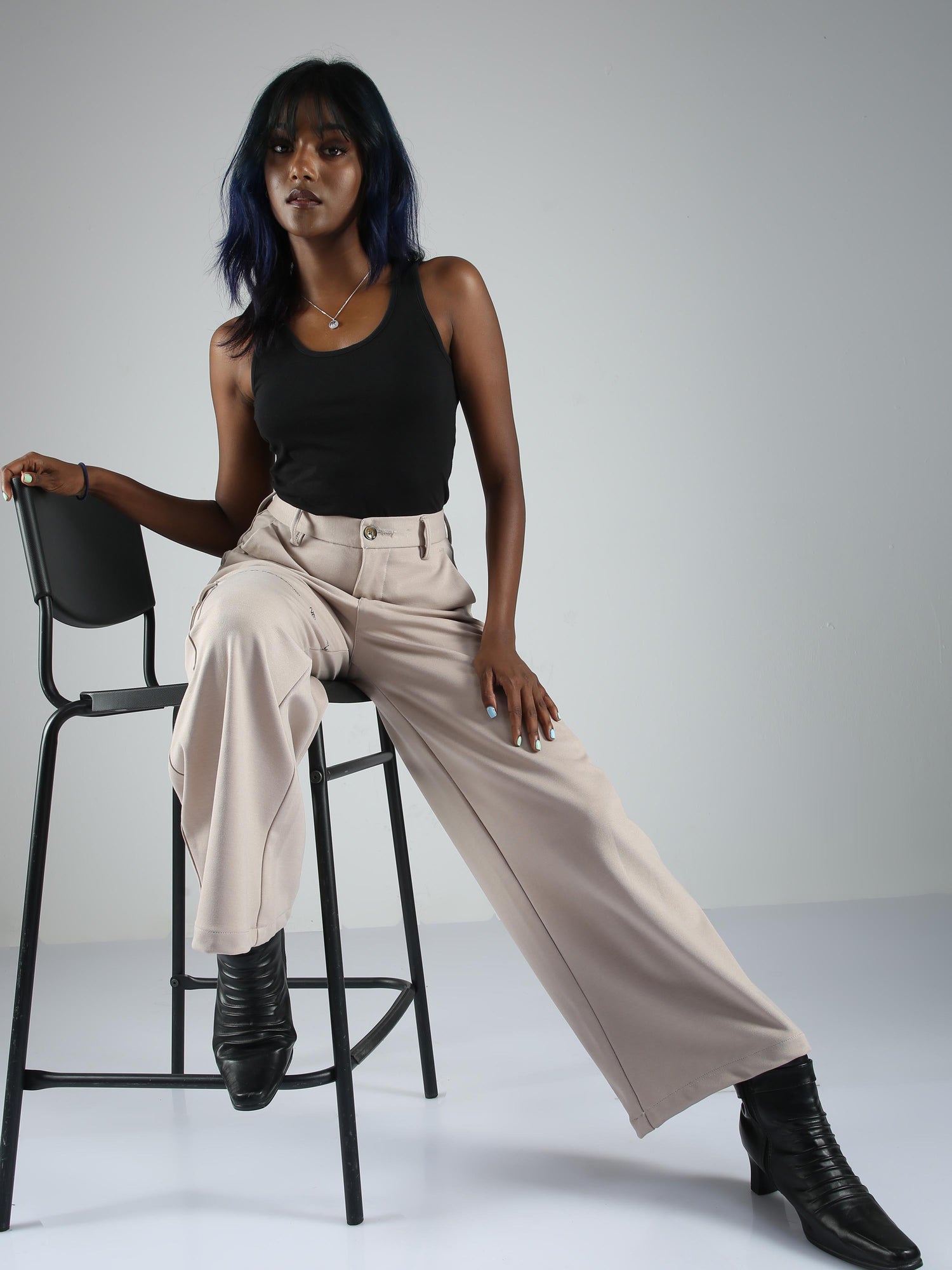 Stylish Flare Pants Women Cream Color