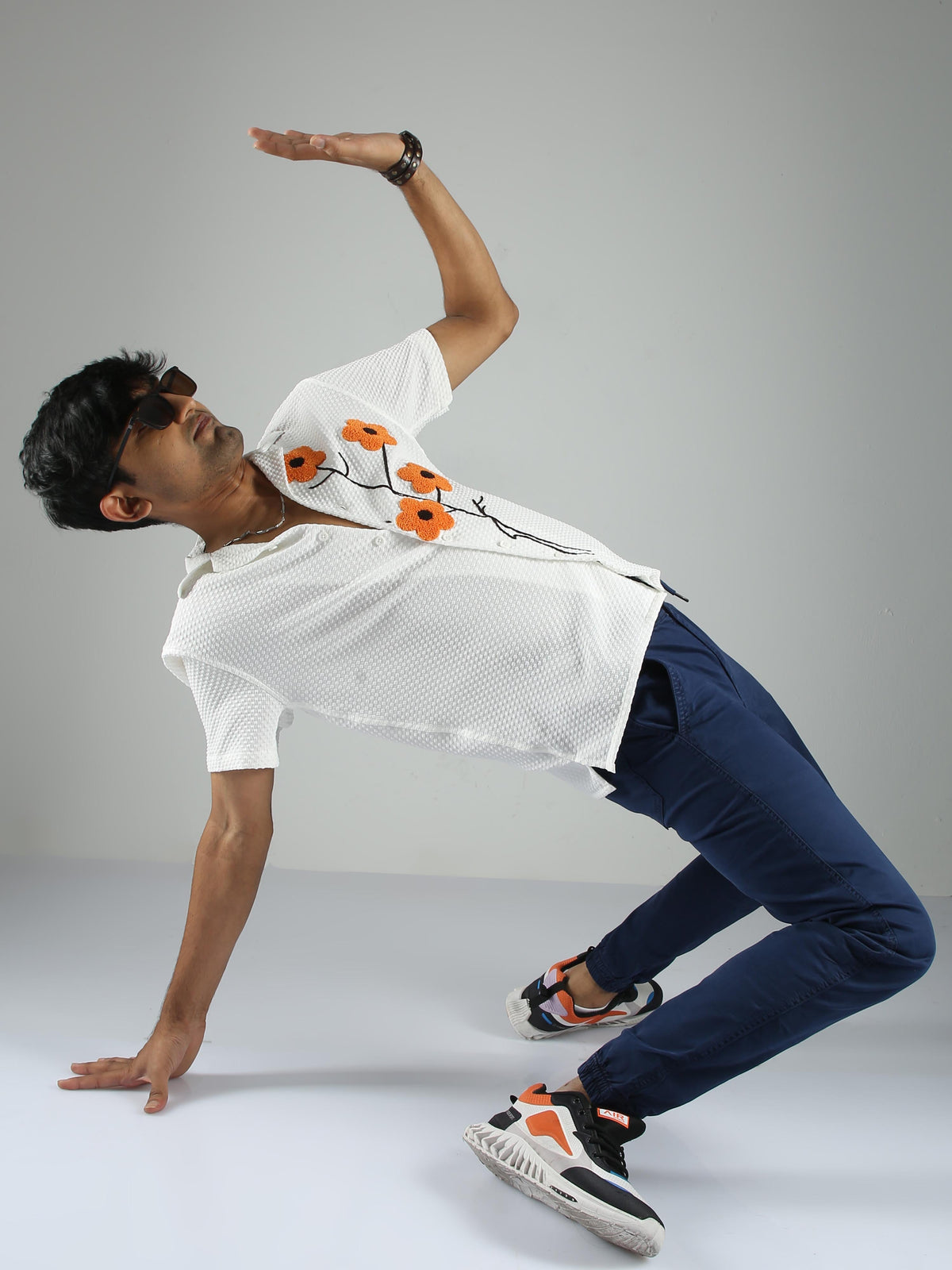Men Sunflower Baggy Shirt - White