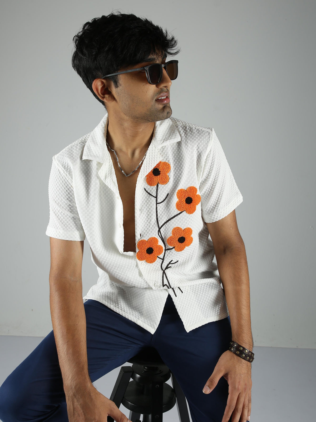 Men Sunflower Baggy Shirt - White
