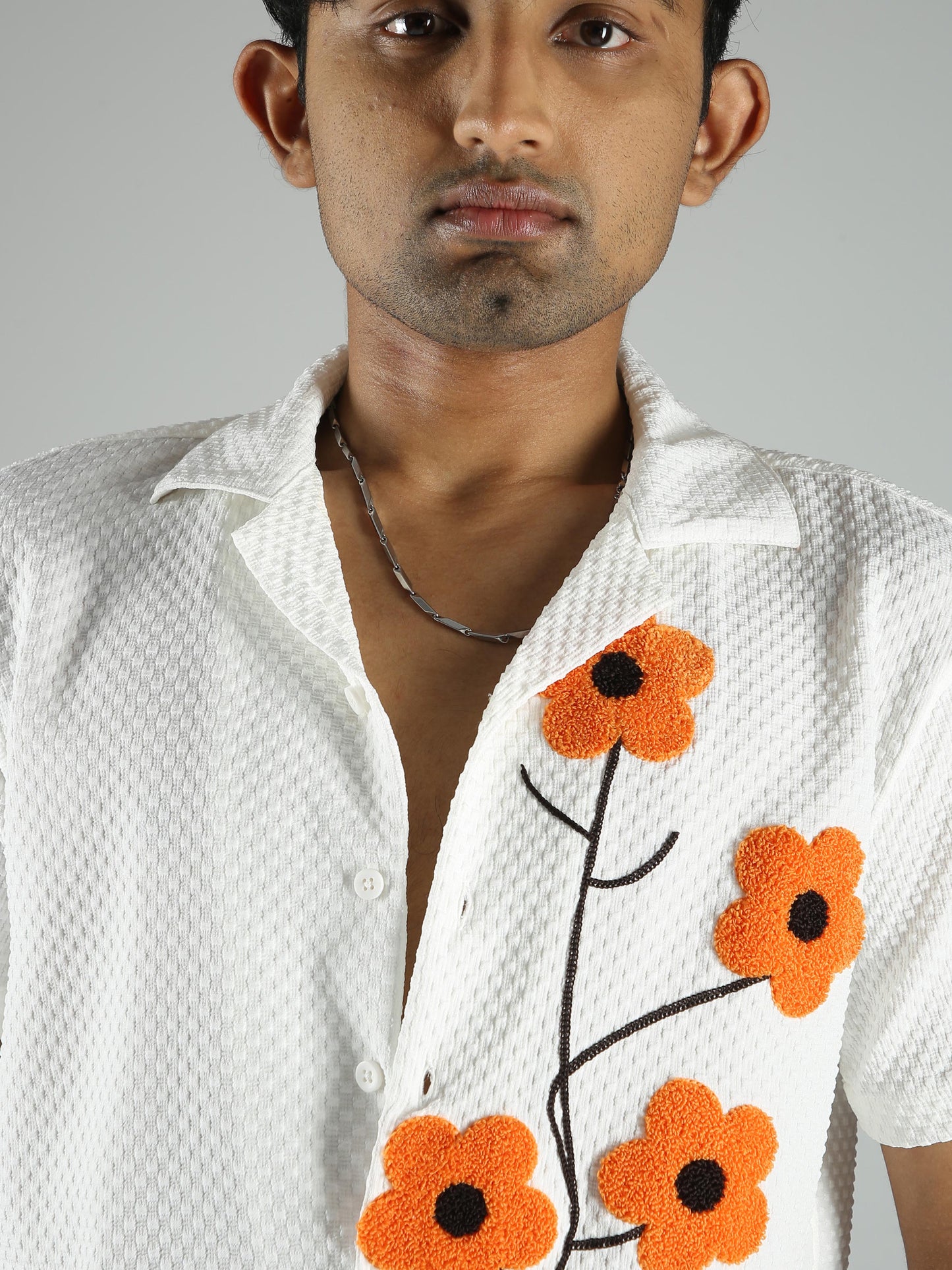 Men Sunflower Baggy Shirt - White