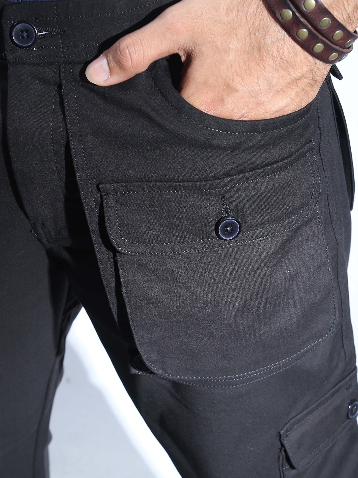 Men Black Hip Hop Baggy Cargo