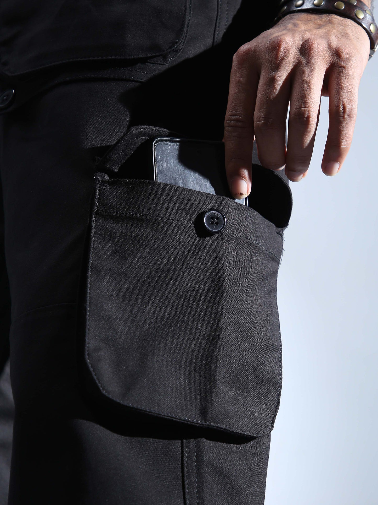 Men Black Hip Hop Baggy Cargo