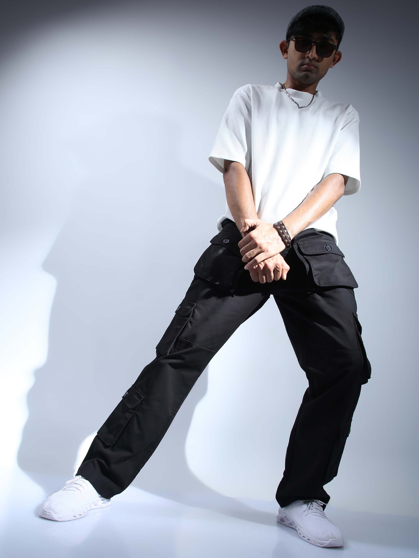 Men Black Hip Hop Baggy Cargo