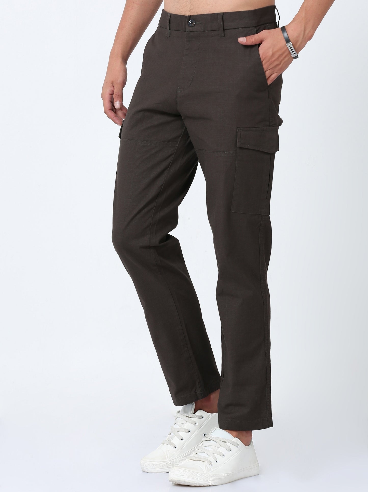 Men Lazy linen Cargo Pants-Olive