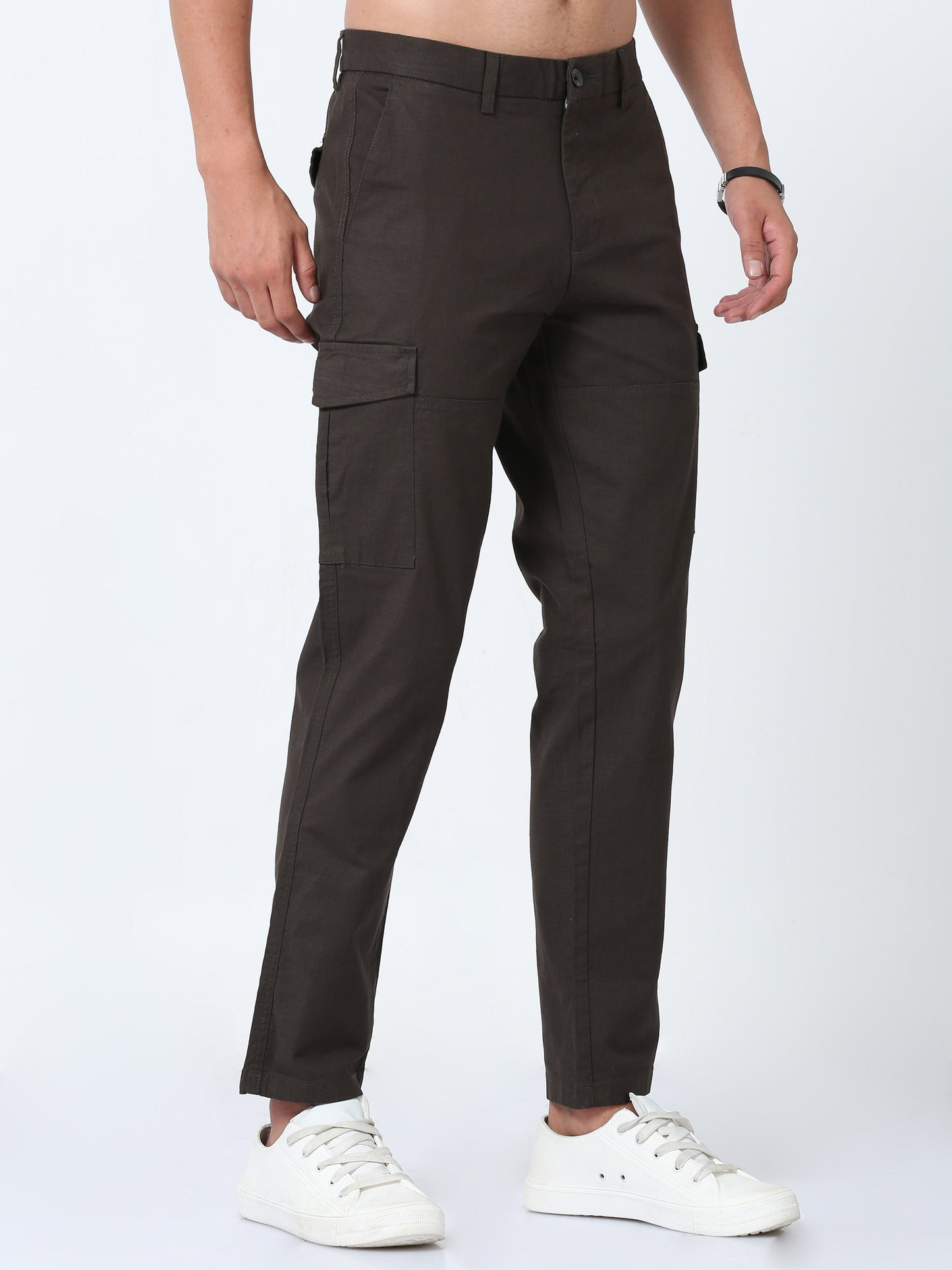 Men Lazy linen Cargo Pants-Olive