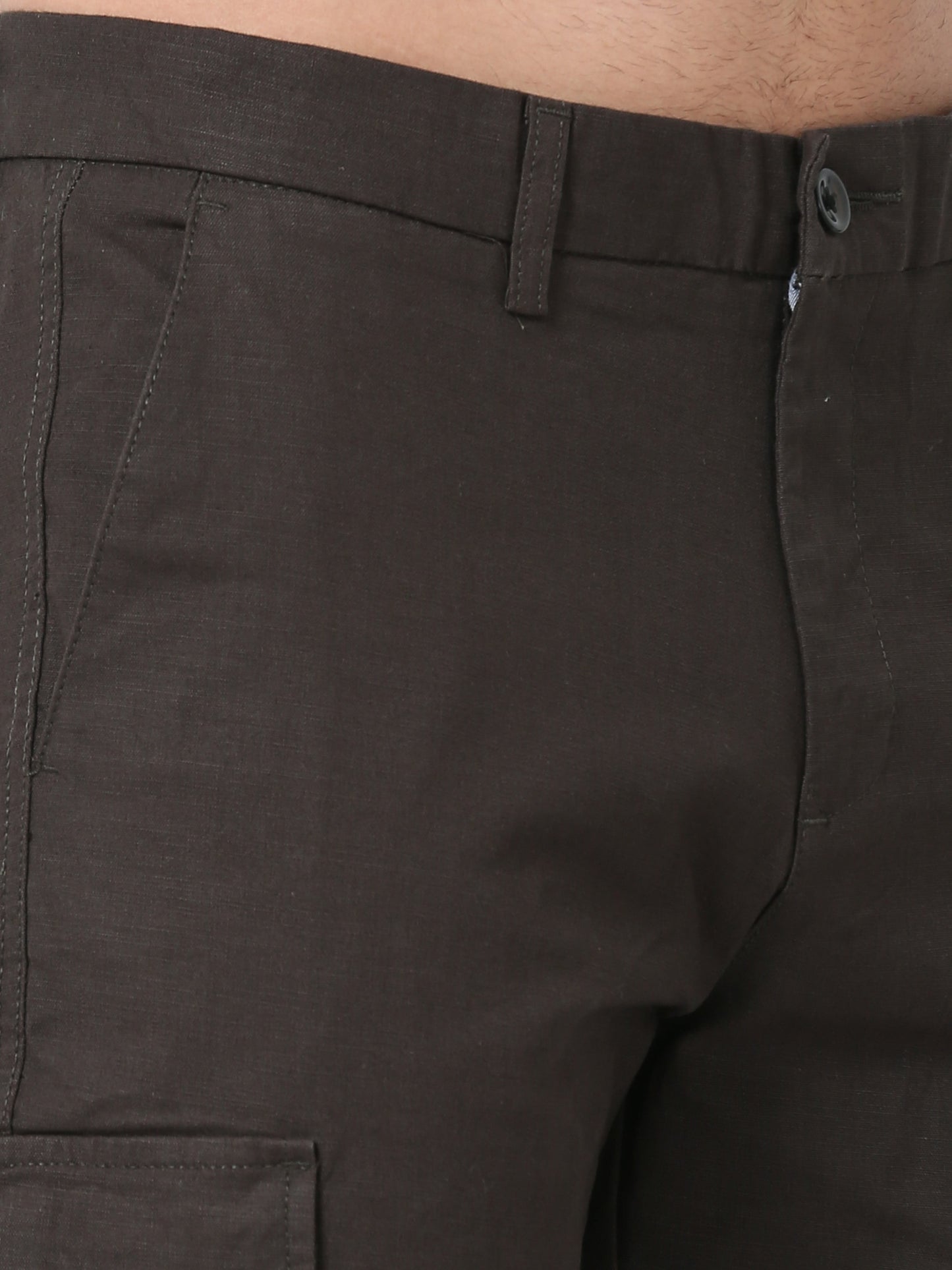 Men Lazy linen Cargo Pants-Olive