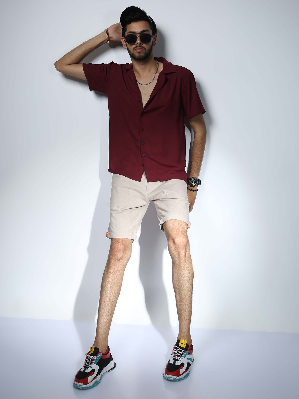 Men Hippie Oversized shirt - Wine