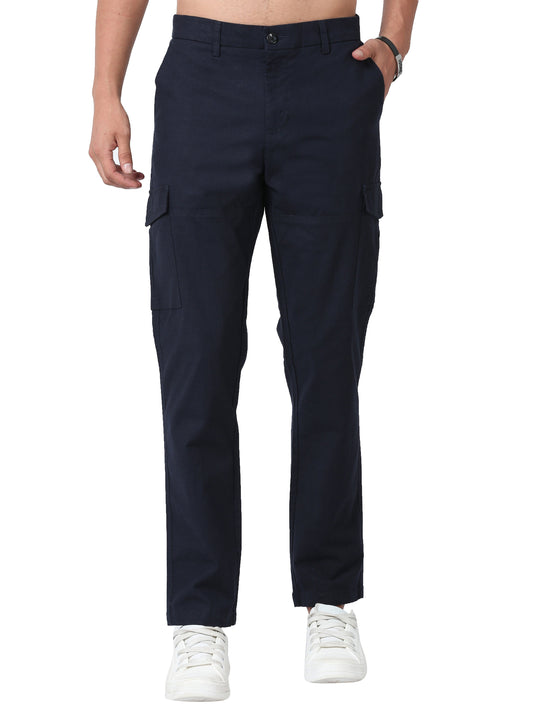 Men Lazy linen Cargo Pants-Navy