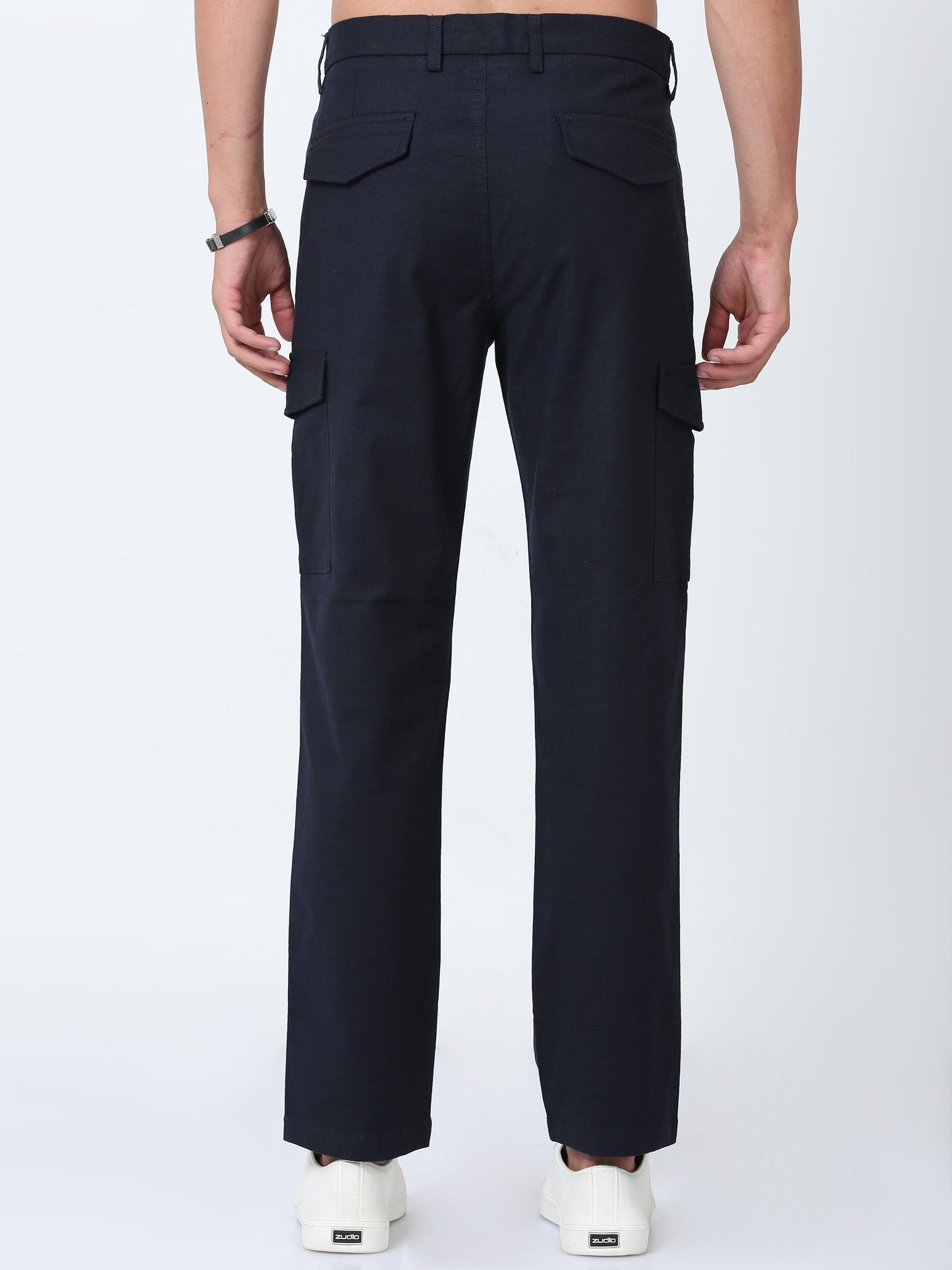 Men Lazy linen Cargo Pants-Navy