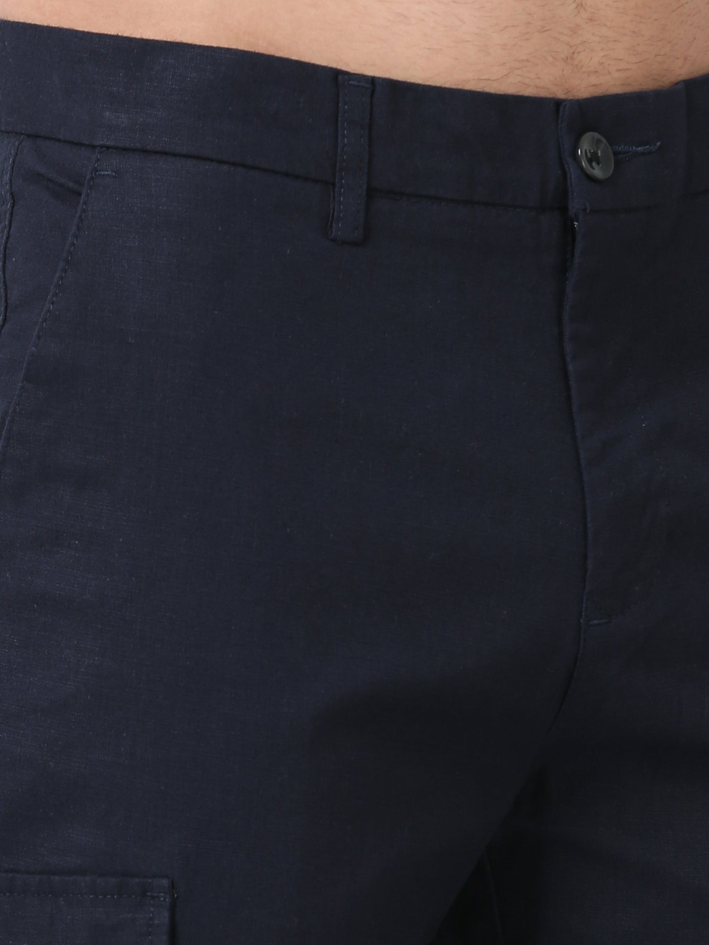 Men Lazy linen Cargo Pants-Navy