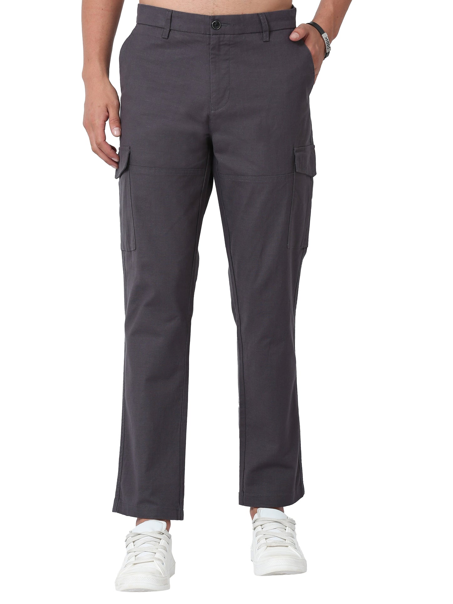 Men Lazy linen Cargo Pants-Grey