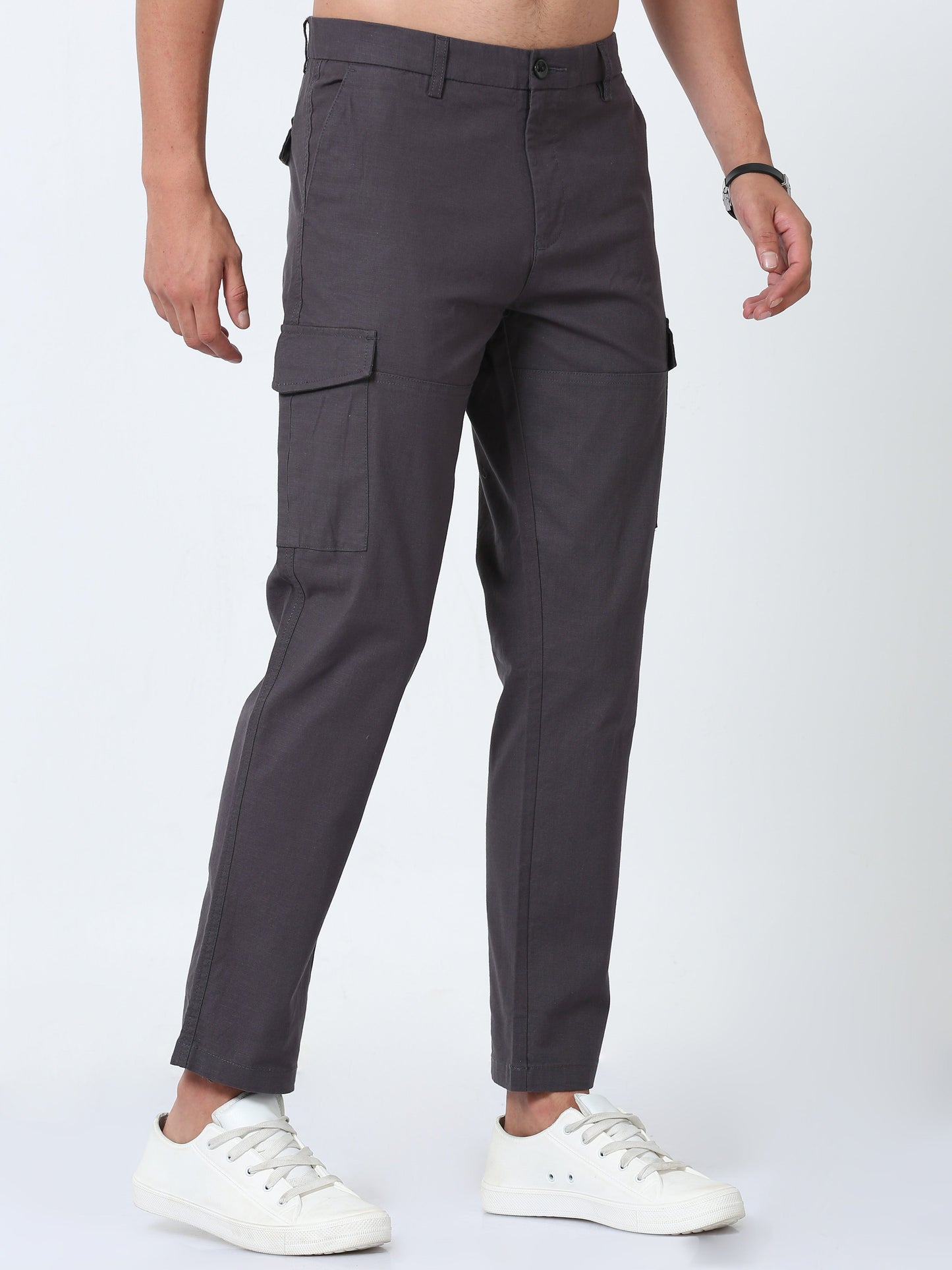 Men Lazy linen Cargo Pants-Grey