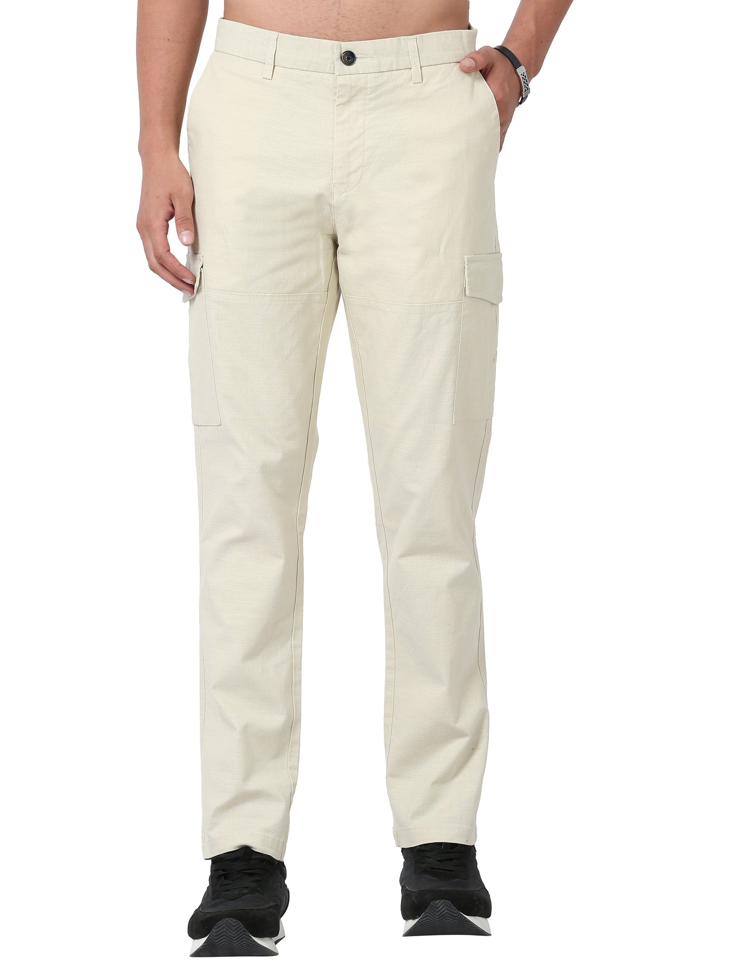 Men Lazy linen Cargo Pants-Cream