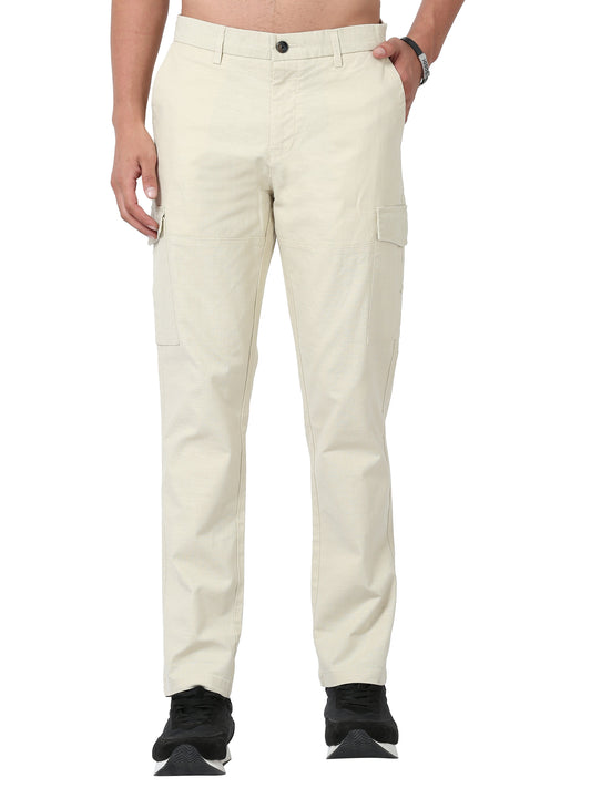 Men Lazy linen Cargo Pants-Cream