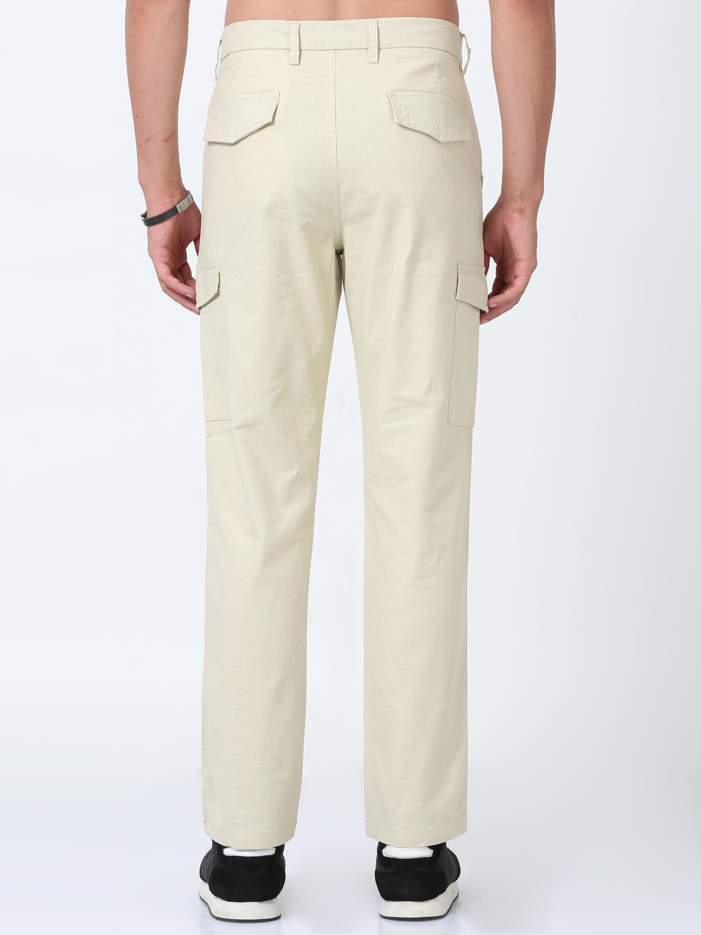 Men Lazy linen Cargo Pants-Cream