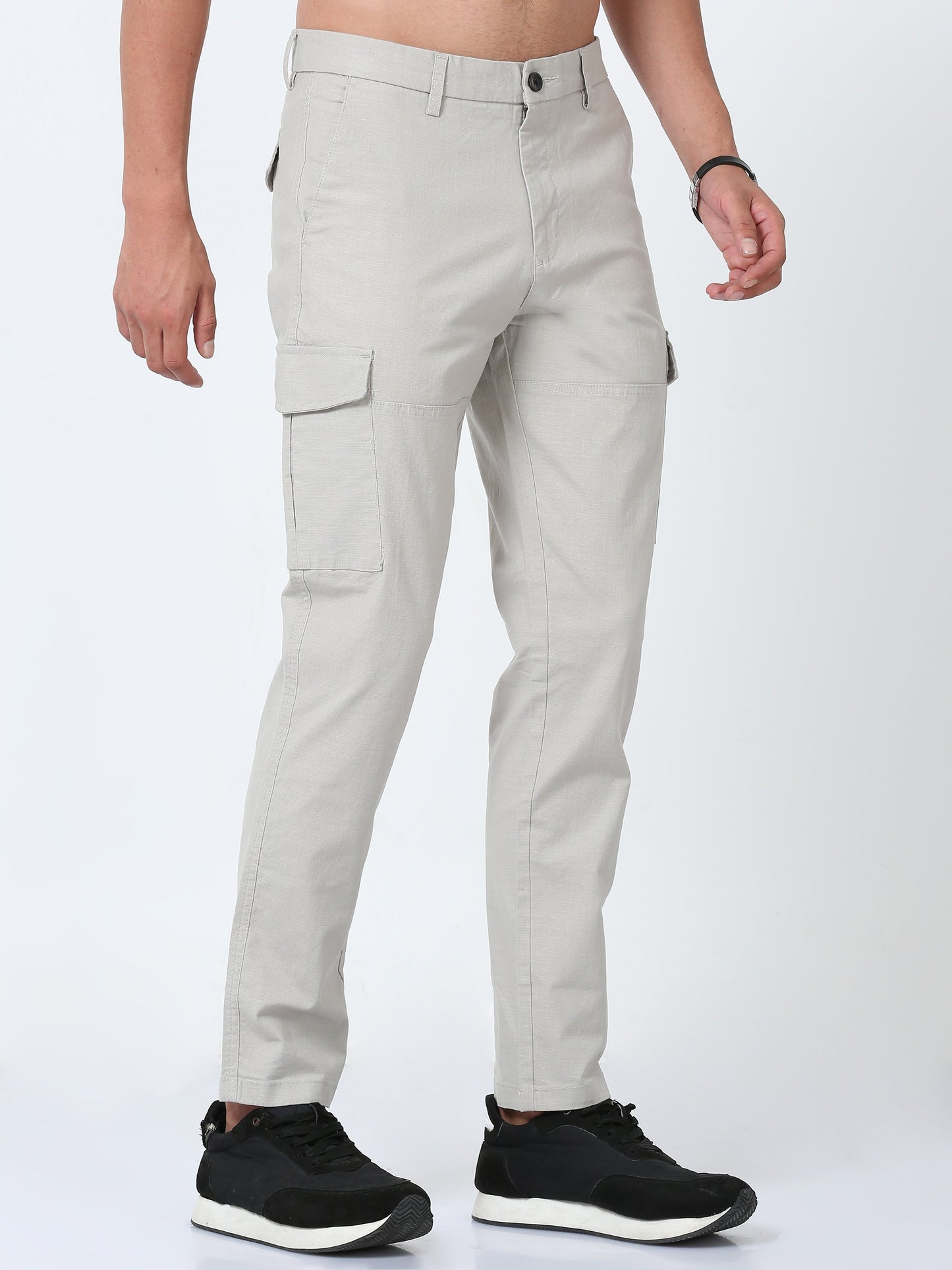 Men Lazy linen Cargo Pants-Stone