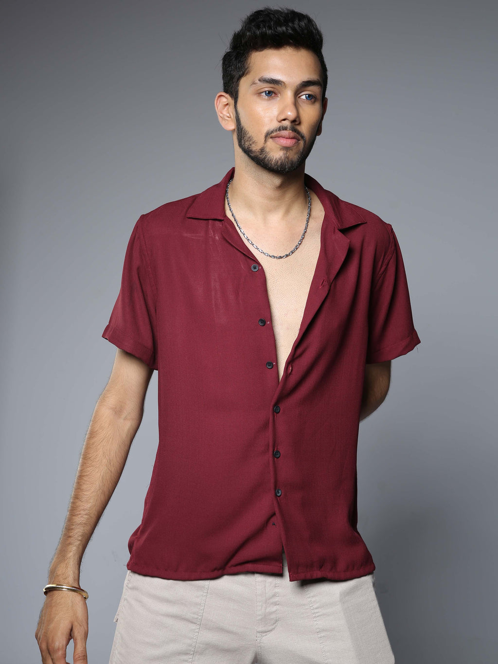 Men Hippie Oversized shirt - Wine