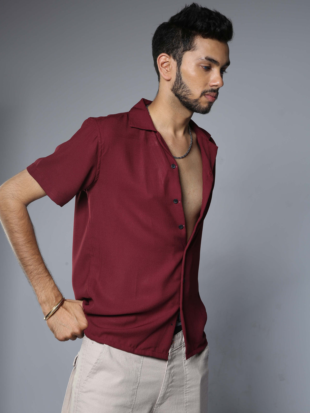 Men Hippie Oversized shirt - Wine